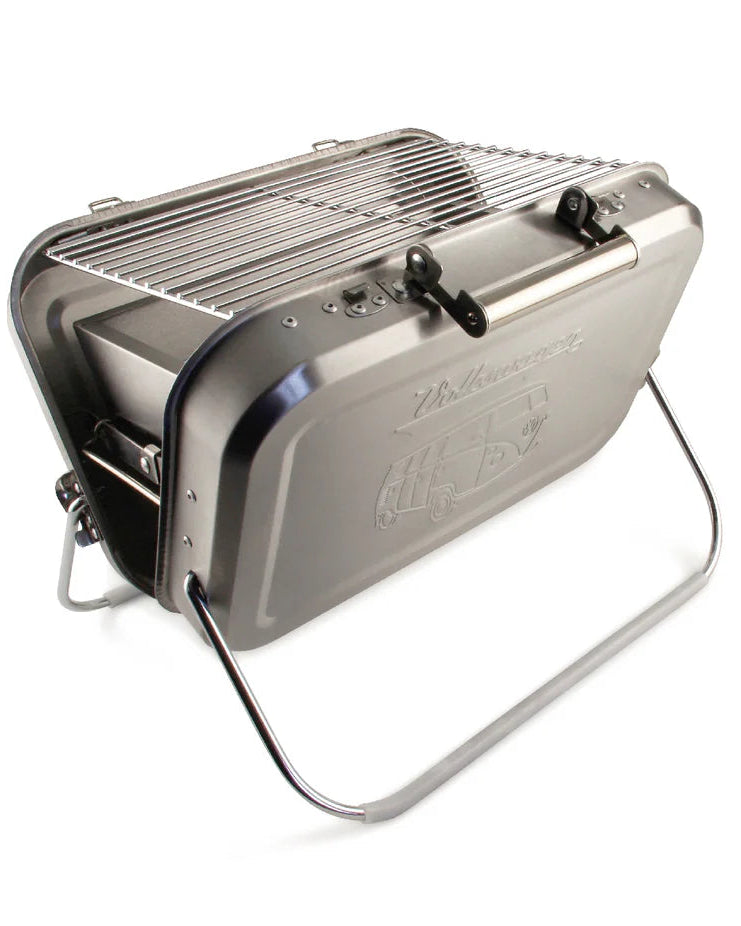 Stainless steel grill on a white background