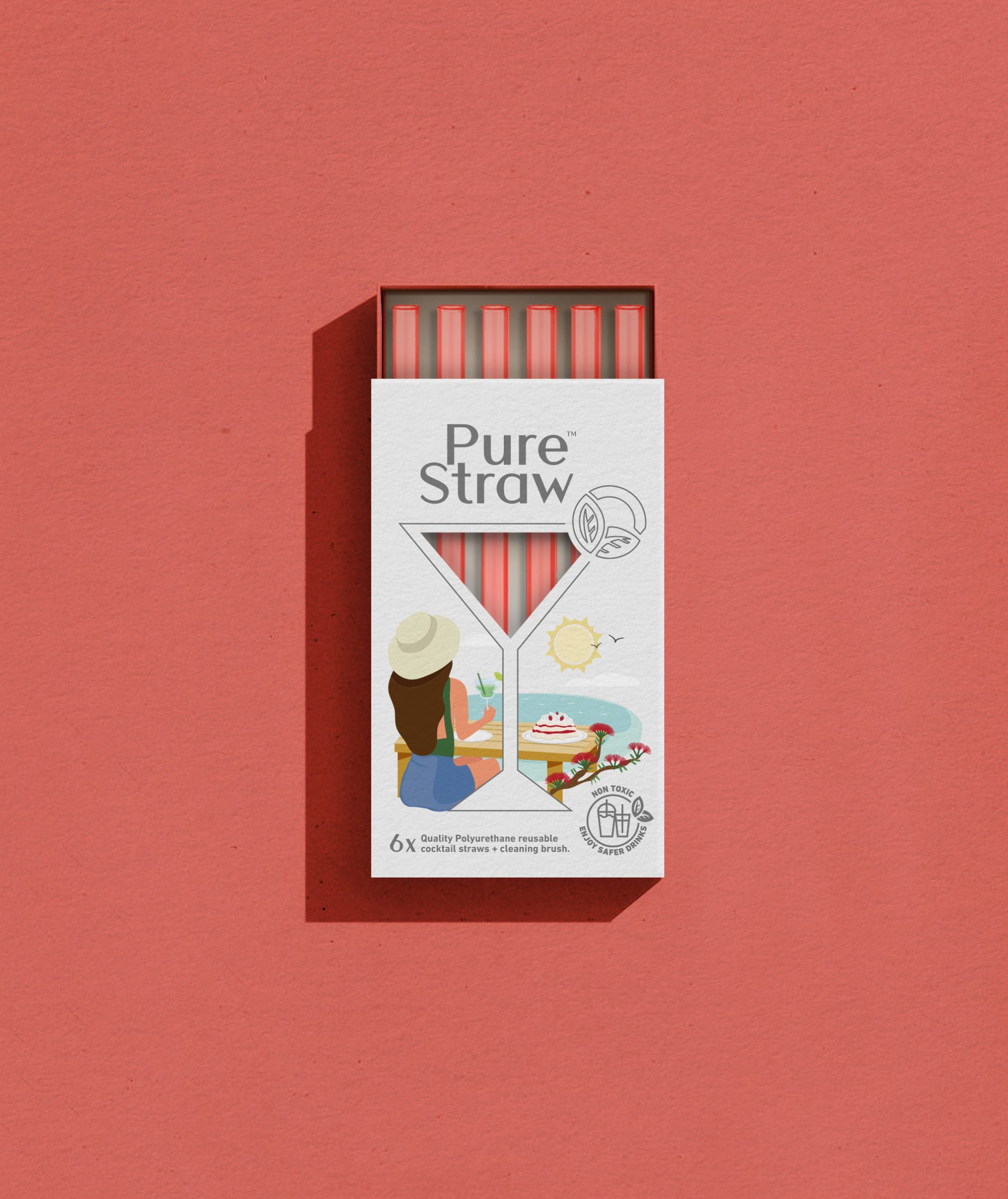 Summer Cocktail Reusable Straws - Poppy Red (Beach)