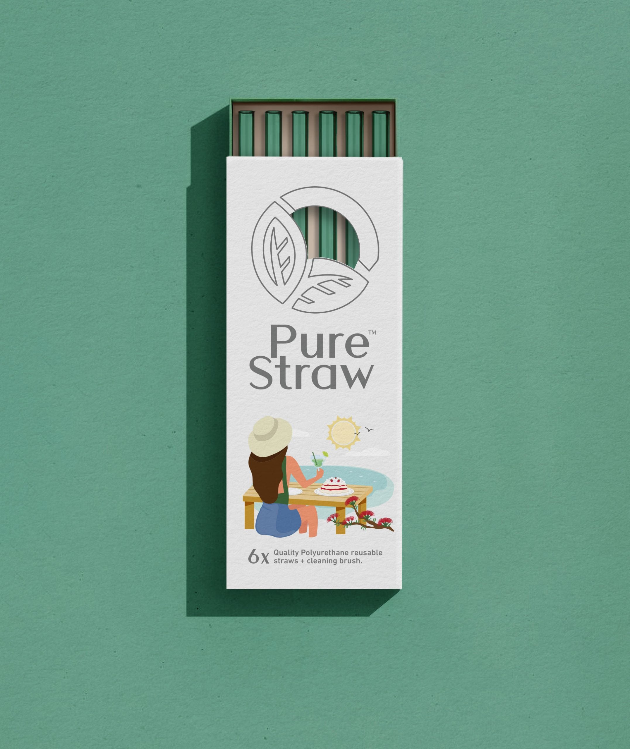 Reusable Straws with Cleaning Brush - Green Grove (Beach)