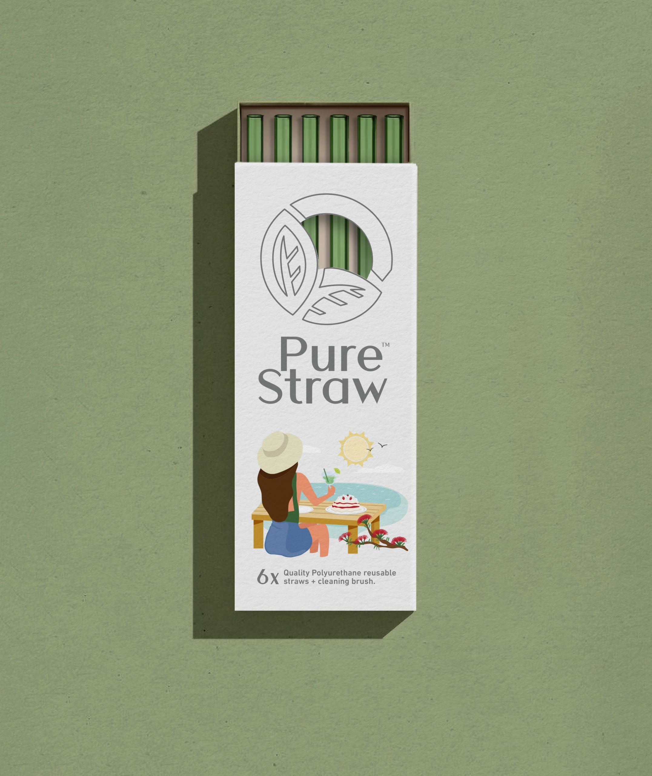 Reusable Straws with Cleaning Brush - Olive Twig (Beach)